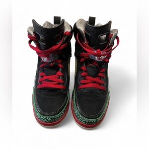 Jordan Black High-Top Sneakers with Red Laces and Green Trim